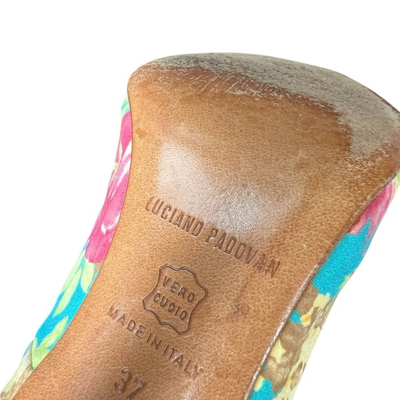 🎉Great Condition LUCIANO PADOVAN Luxury Floral Peep-Toe Heels size EU 37 (US 7) - Picture 9 of 11